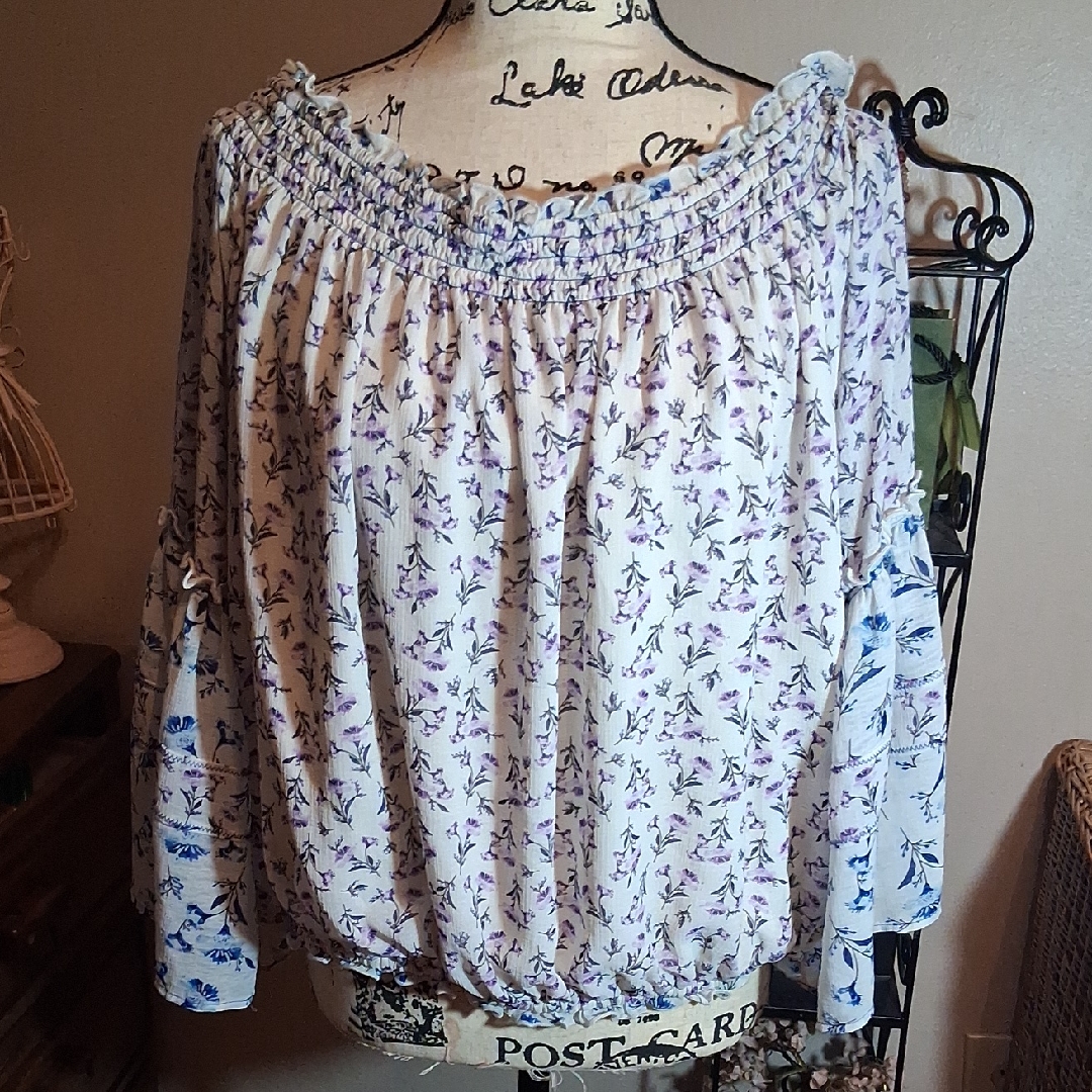 Free People Floral Boho Off-Shoulder Top Size Xl